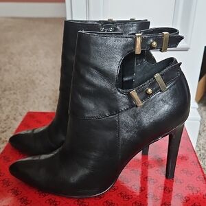 Guess Black Heeled Boots with Gold Accents - Excellent Condition